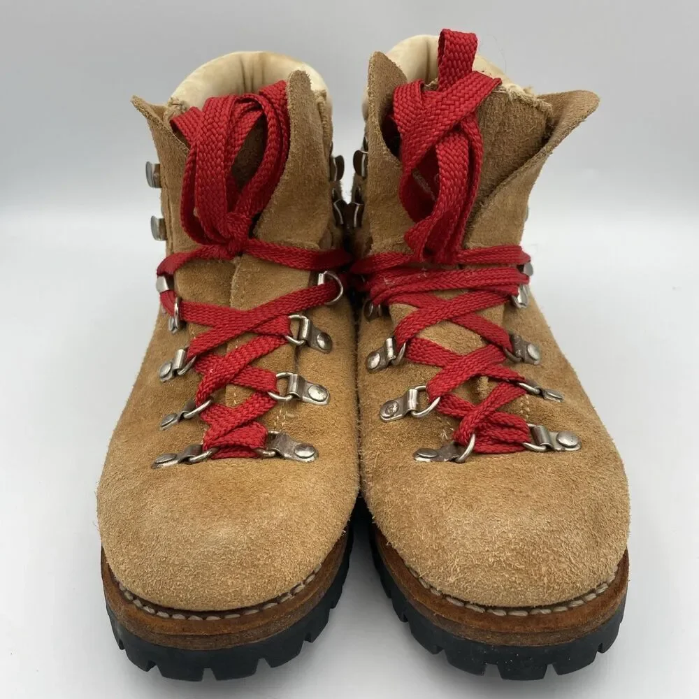 Vintage Sears Montblanc Hiking Boots Brown Suede Leather Mens Size 7.5 B